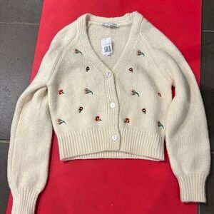English Factory Embroidered Floral Cardigan Sweater - Size S